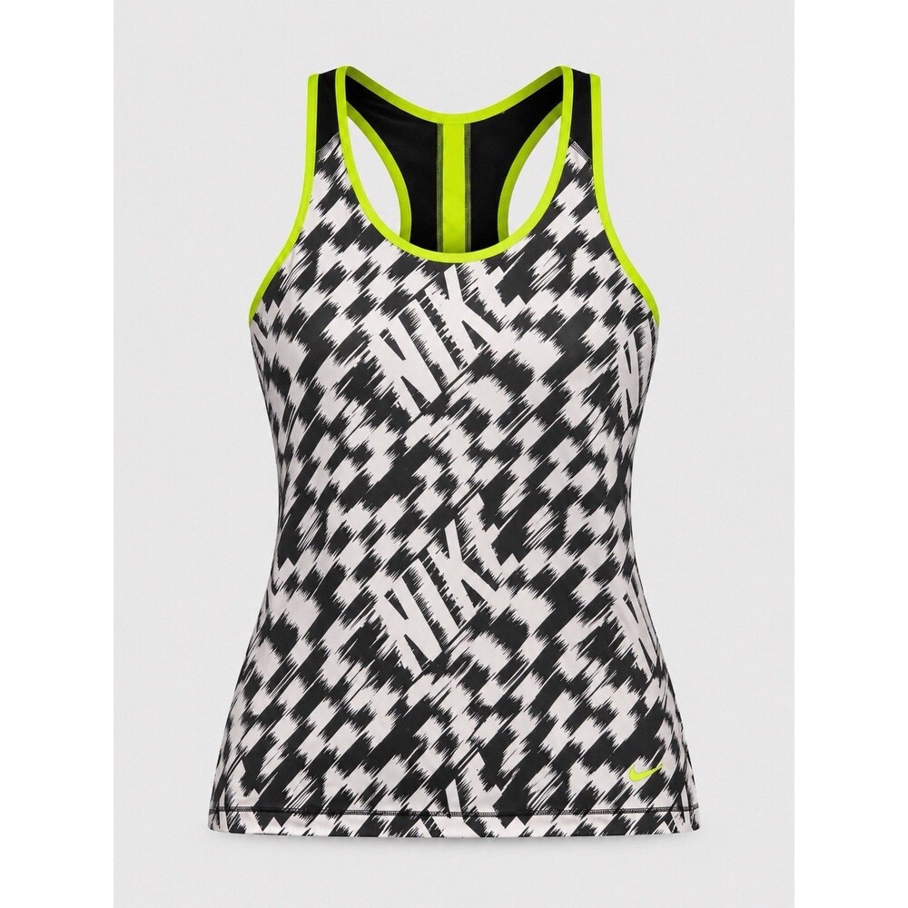 Nike Dri Fit Tank Top Sz Large Black White Yellow Racerback Workout Running Gym